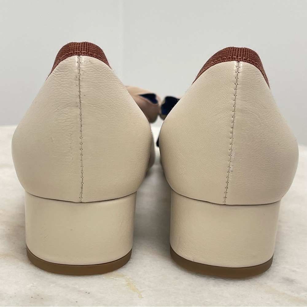 Ferca 81 Bow Two Toned Cream Blue Kitten Heel Shoe Size 39 - Picture 6 of 11